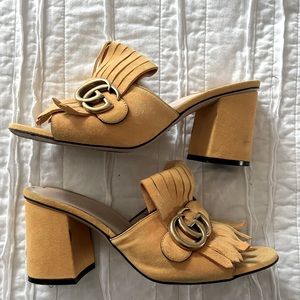 GUCCI Marmont suede heels yellow 100% auth 7.5